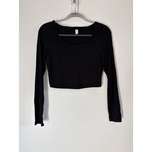 BP Nordstrom Womens Black Square Neck Long Sleeve Crop Medium Fitted Minimalist